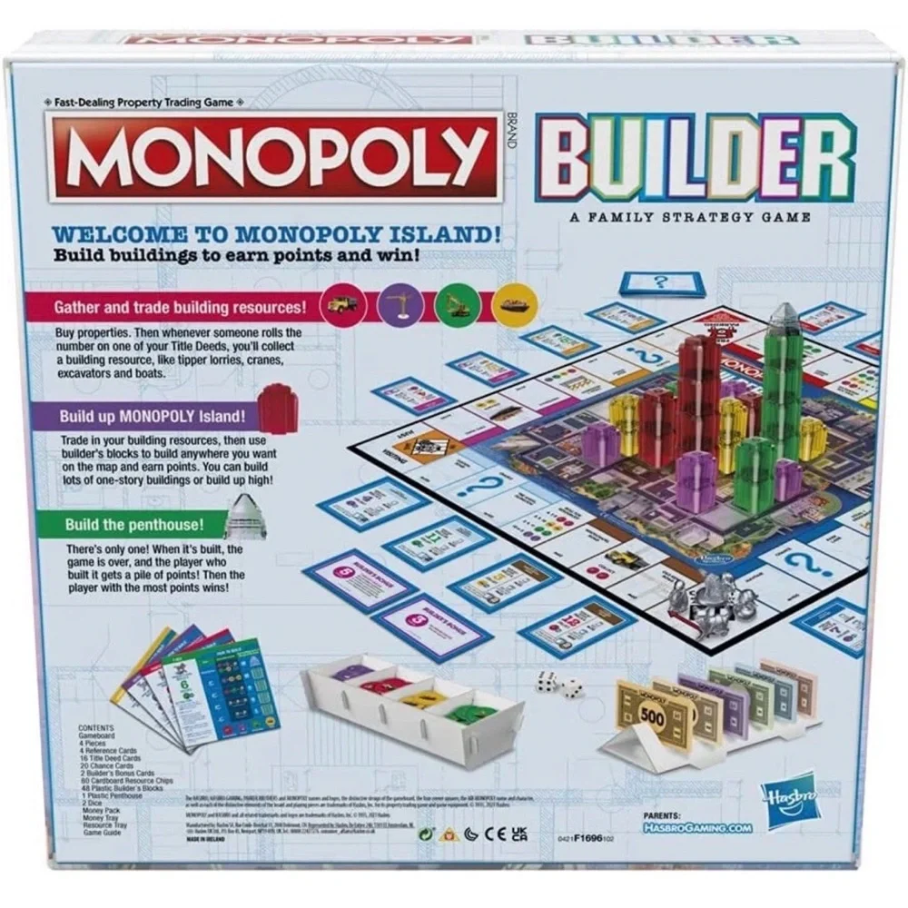 Monopoly Builder Board Game Kids Family Strategy Game Hasbro Stack Sealed New